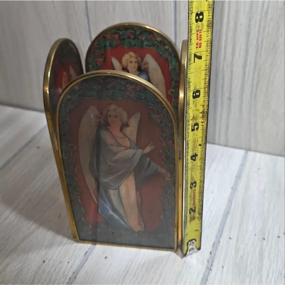 Vtg Renaissance Angel Stained Glass Tea Light Shade Religious Glow Christmas